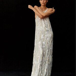 ILTA Ivory Dress Sequins Beaded Pearls for Wedding Bridal Size US Size 10 Large